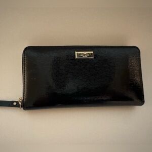 Kate Spade Black Patent Leather Zip Around Wallet
